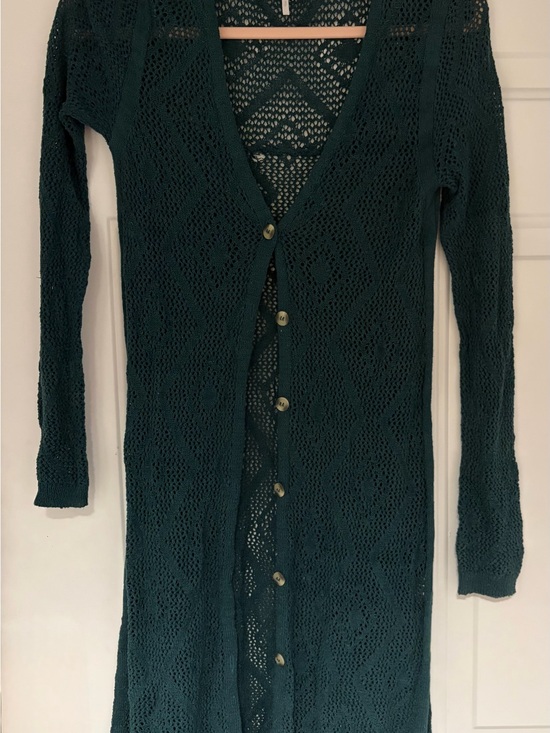 Free People Jackets & Blazers - Free People Dark Teal Open-Knit Button-Front Cardigan